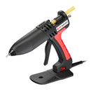 Tec 806-12 glue gun with a red and black ergonomic grip, shown with a power cord and mounted on a stable stand.