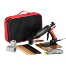 Tec 806-12 Knottec Wood Repair Kit with glue gun, glue sticks, metal blocks, heat-resistant mat, and Mouseplane scraper in a carrying case.