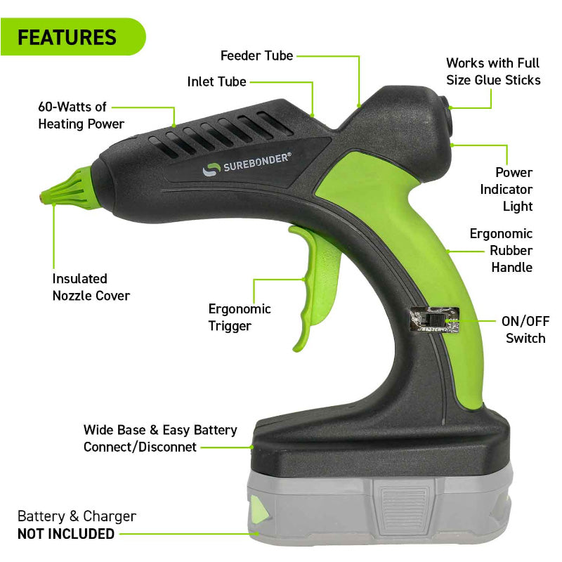 Features of the Surebonder Pro2-60 Battery Glue Gun